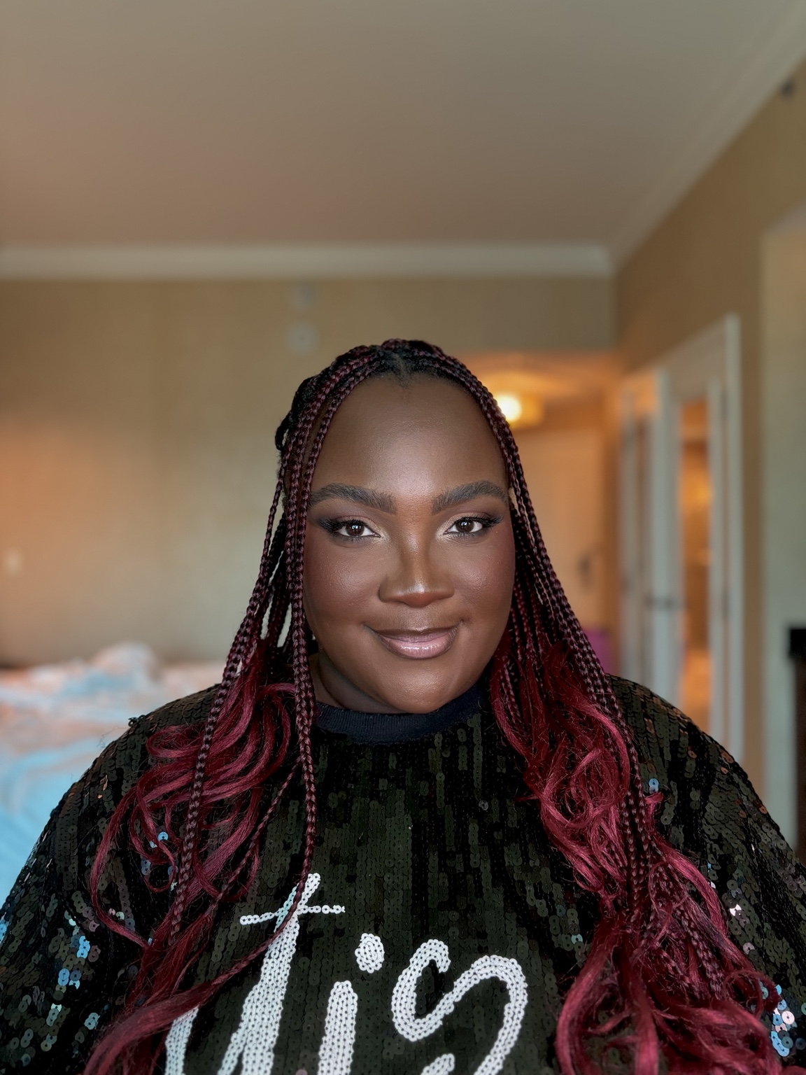 Finished makeup on a client
